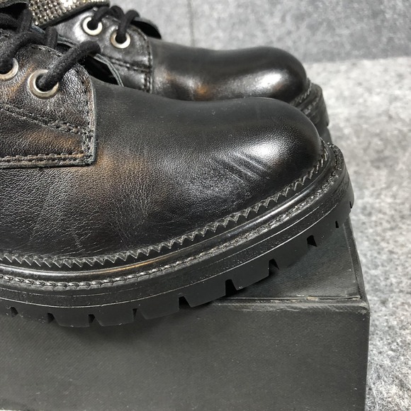 Steve Madden Womens Black Leather Combat Boots Rhinestone Harness Lug Sole Zip - Picture 16 of 16